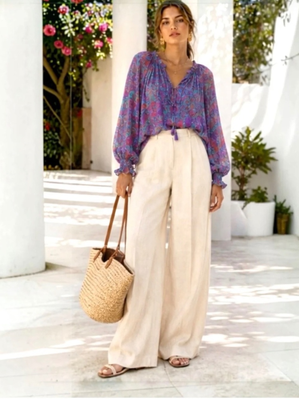 Ramy Brook Funky Floral Sheer Blouse Top SzXS purple